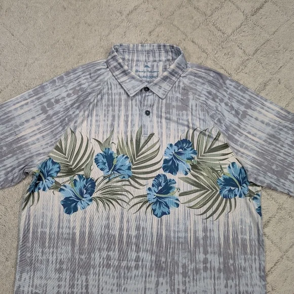 Tommy Bahama Shirt Mens L Gray Slate Tropical Tidepool Royale Polo Soft Stretch - Picture 2 of 8